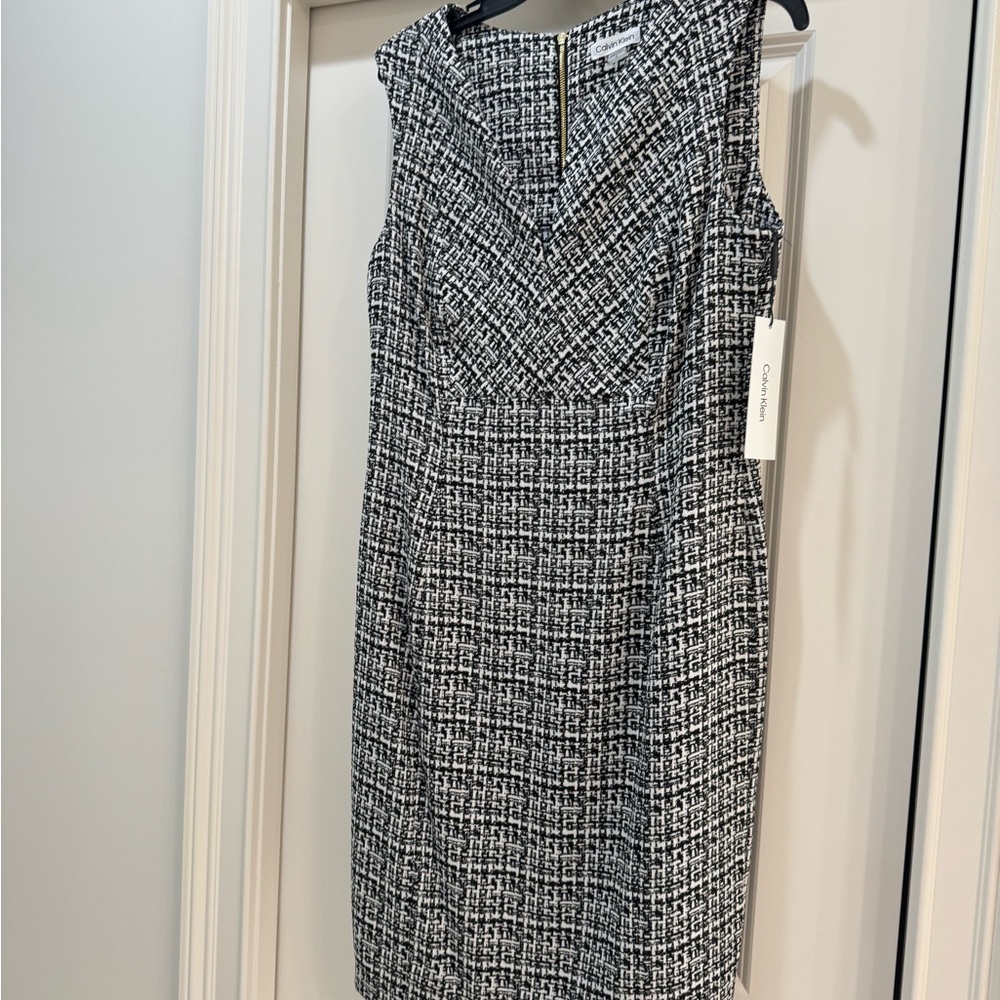 Calvin Klein Black and White Patterned Midi Dress
